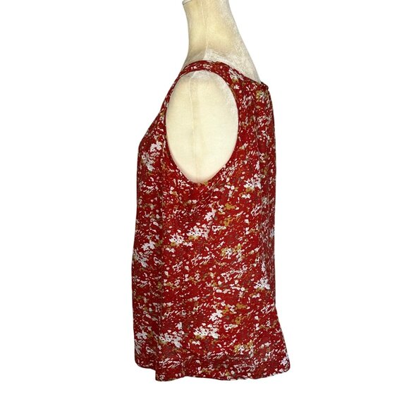 Eddie Bauer Sleevless Top XL 100% Cotton Button Front Pintucking Red Abstract - Picture 5 of 9